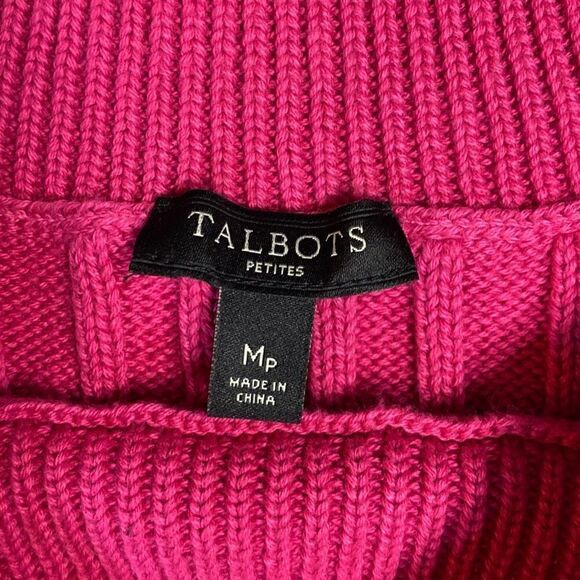 Talbots Sweater Cable Knit Short Sleeve Pink Fuchsia Crew Neck Medium Petite - Picture 4 of 4